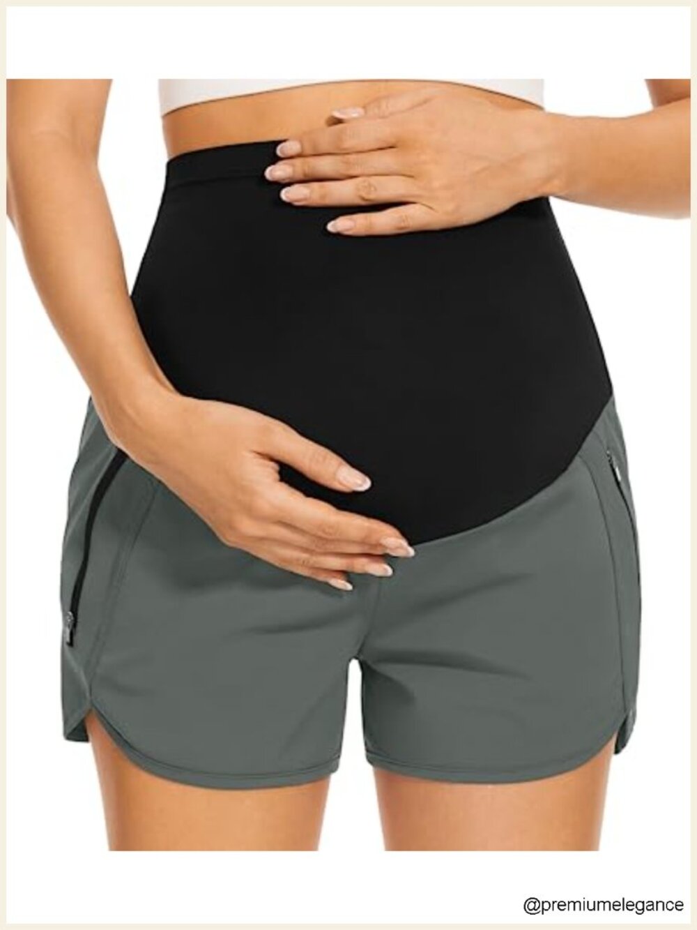 Maternity Athletic Shorts Quick Dry High Waisted with Zipper Pockets